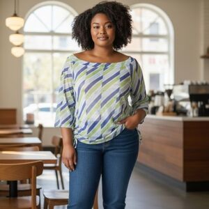 NWOT New York & Co. Lime & Purple Mesh Shirt